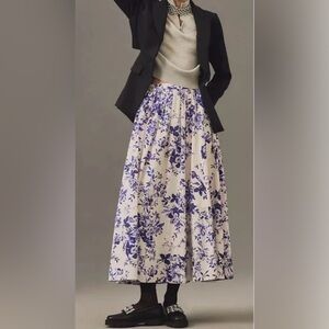 Anthropologie Cream Maxi Skirt with Purple Floral Pattern